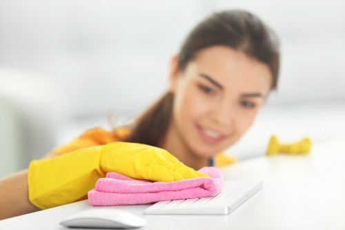 Wet carpet cleaning area with safety awareness