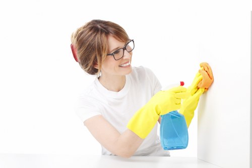 Technician checking cleaning products and tools